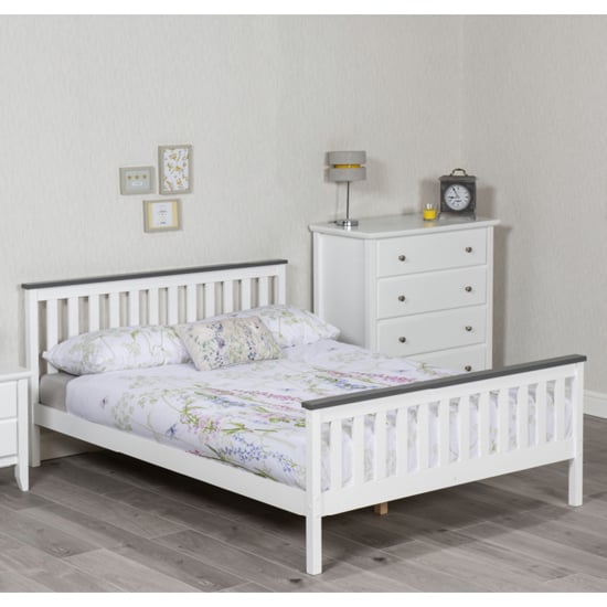 Photo of Setae wooden double bed in white and grey