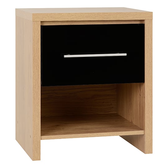 Photo of Samaira 1 drawer bedside cabinet in black high gloss