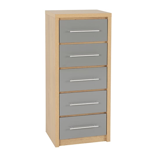 Product photograph of Samaira Wooden Narrow Chest Of Drawers In Grey High Gloss from Furniture in Fashion