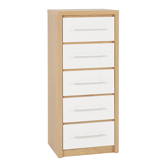 Read more about Samaira wooden narrow chest of drawers in white high gloss