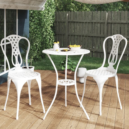 Product photograph of Seville Cast Aluminium 3 Piece Bistro Set In White from Furniture in Fashion