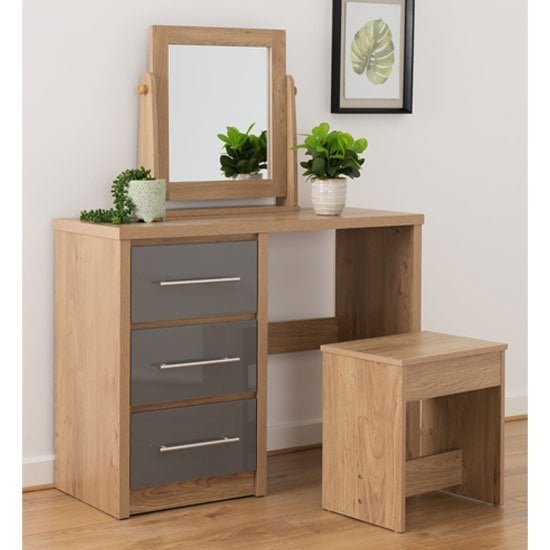 Read more about Samaira dressing table set in grey high gloss and light oak