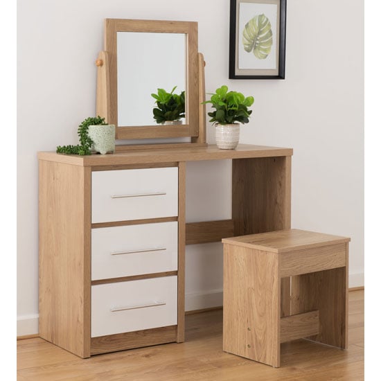 Read more about Samaira dressing table set in white high gloss and light oak