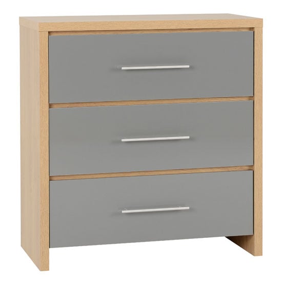 Read more about Samaira small chest of drawers in grey high gloss and light oak
