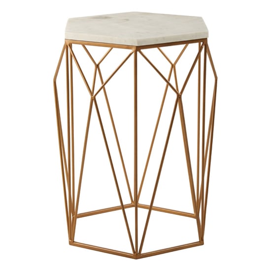 Product photograph of Shalom Hexagonal White Marble Top Side Table With Gold Frame from Furniture in Fashion