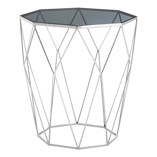 Product photograph of Shalom Octagonal Black Glass Top Side Table With Silver Frame from Furniture in Fashion
