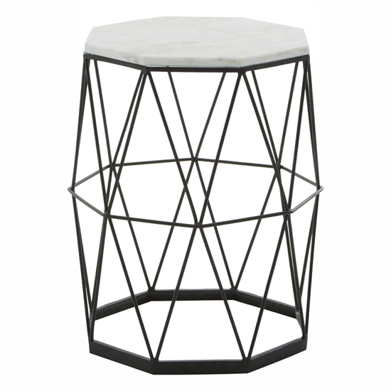 Photo of Shalom octagonal white marble top side table with angular frame