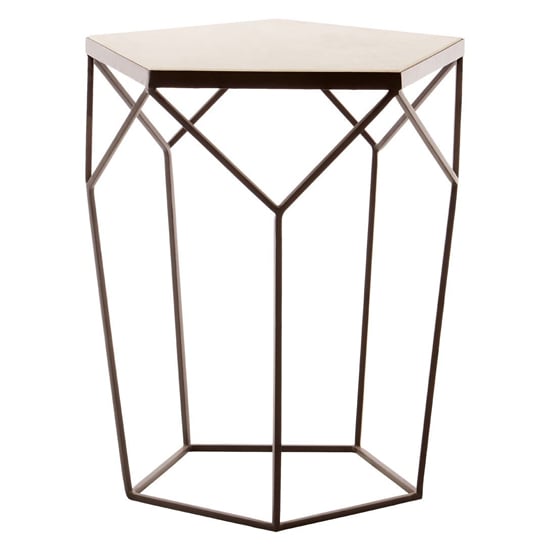 Product photograph of Shalom Pentagonal White Marble Top Side Table With Black Frame from Furniture in Fashion