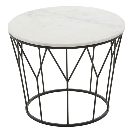 Read more about Shalom round white marble top coffee table with black frame