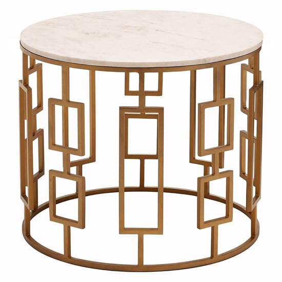 Product photograph of Shalom Round White Marble Top Side Table With Gold Frame from Furniture in Fashion
