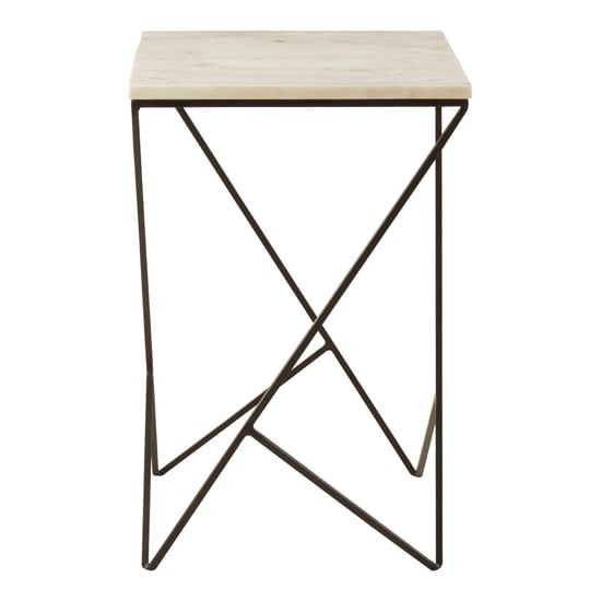 Read more about Shalom square white marble top side table with black curves base