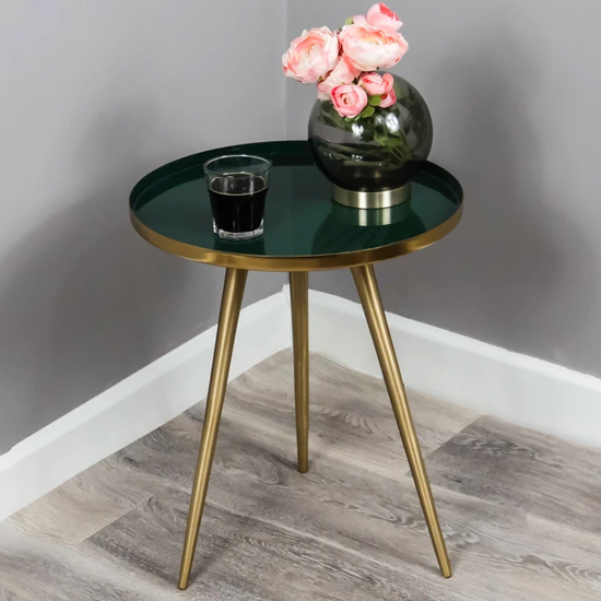 Read more about Sharon green enamel top side table with gold metal frame