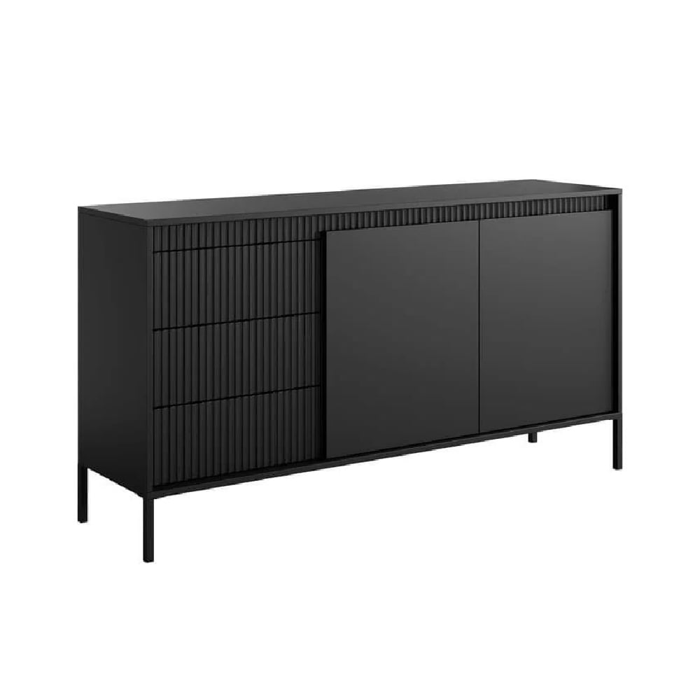 shawnee wooden small sideboard with 2 doors 3 drawers in black