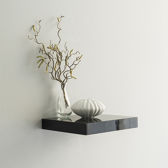 Read more about Shelvza small wooden wall shelf in black high gloss