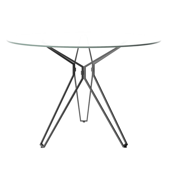 Product photograph of Shimotoda Round Glass Dining Table With Grey Painted Legs from Furniture in Fashion