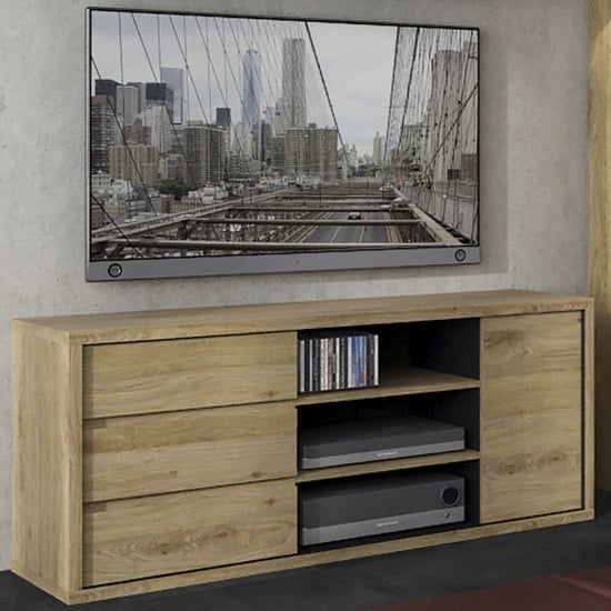 Product photograph of Sholka Wooden Tv Stand In Oak With 1 Door And 3 Drawers from Furniture in Fashion