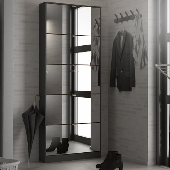 Read more about Shovy mirrored shoe storage cabinet with 5 doors in black
