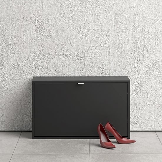 Photo of Shovy wooden shoe cabinet in matt black with 1 door and 2 layers