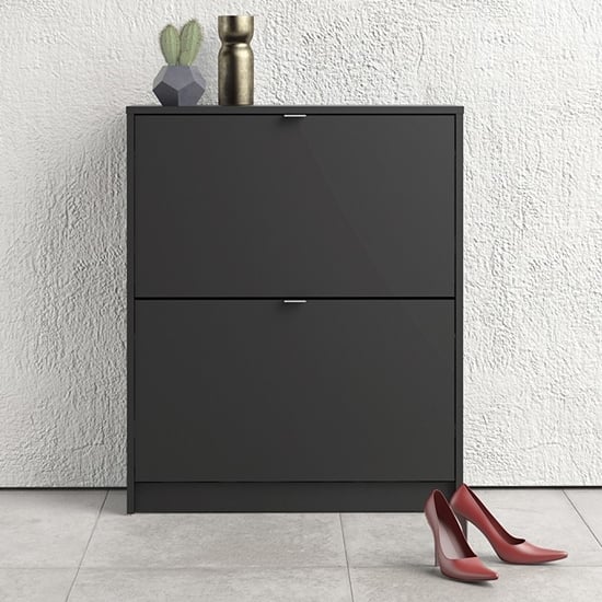 Read more about Shovy wooden shoe cabinet in matt black with 2 doors and 2 layer
