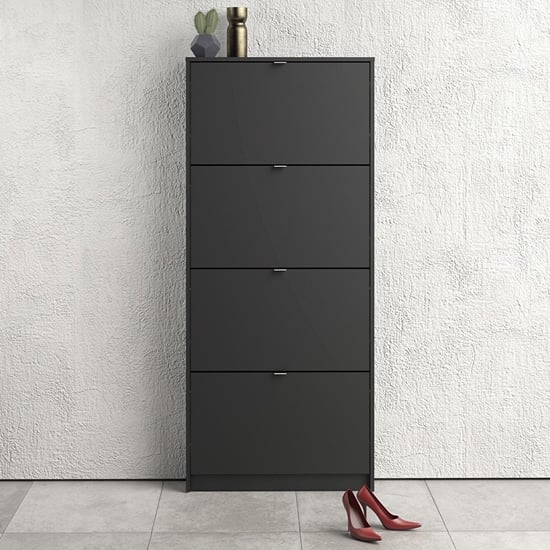 Photo of Shovy wooden shoe cabinet in matt black with 4 doors and 1 layer