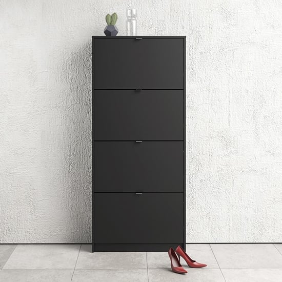 Read more about Shovy wooden shoe cabinet in matt black with 4 doors and 2 layer