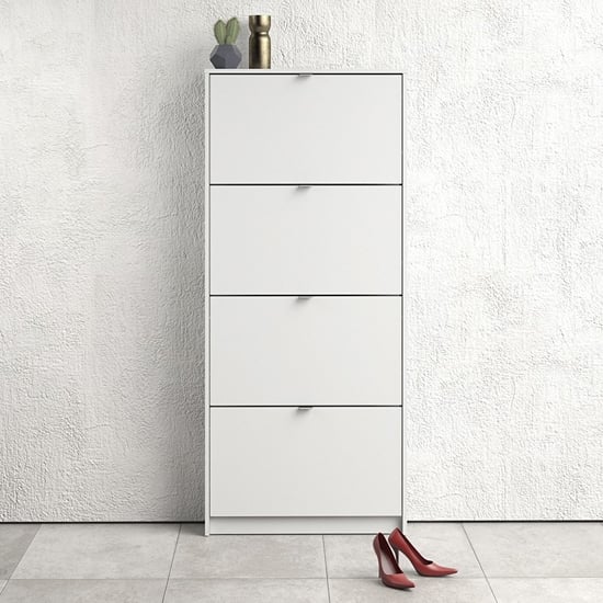 Photo of Shovy wooden shoe cabinet in white with 4 doors and 1 layer