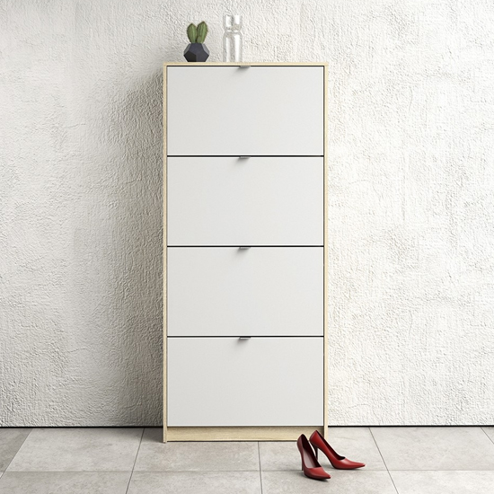 Read more about Shovy wooden shoe cabinet in white and oak with 4 doors 2 layers