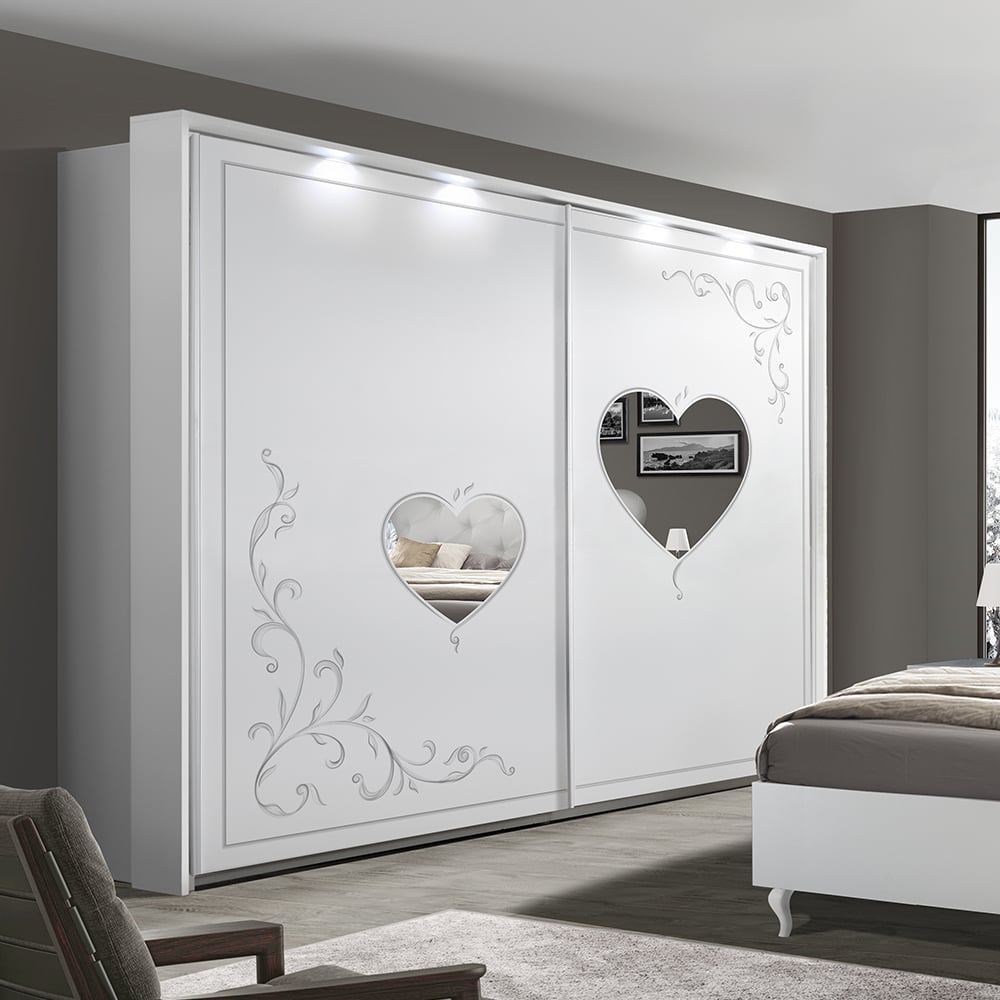 sialkot wooden wardrobe with mirror in serigraphy white and led