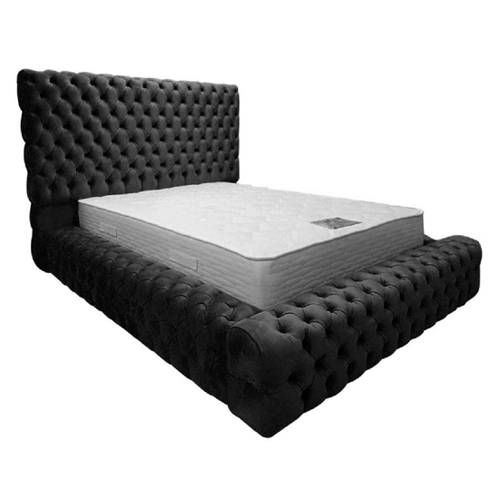 Photo of Sidova plush velvet upholstered single bed in black