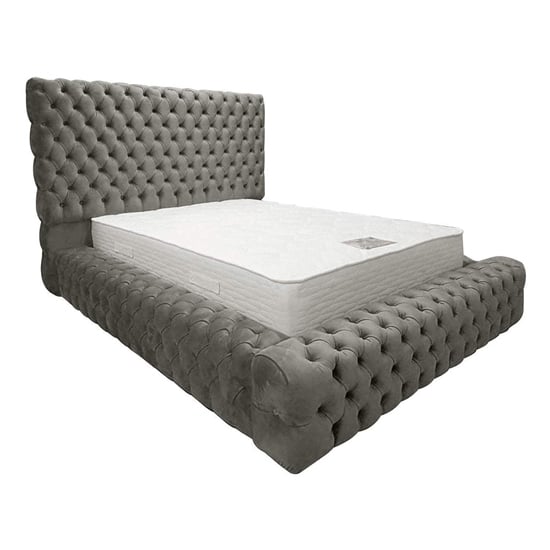 Photo of Sidova plush velvet upholstered super king size bed in grey