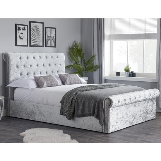 Product photograph of Sienna Side Fabric Double Bed In Steel Crushed Velvet from Furniture in Fashion