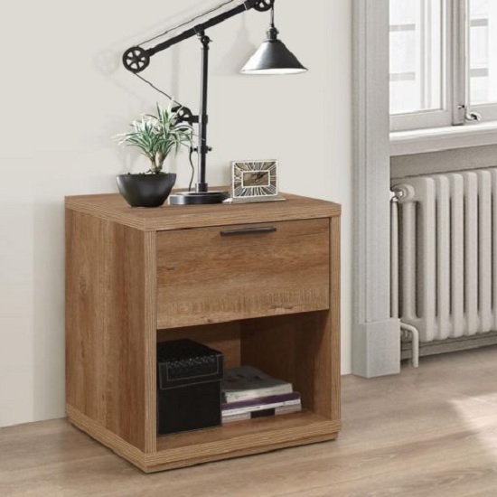 Read more about Silas wooden bedside cabinet in rustic oak effect with 1 drawer