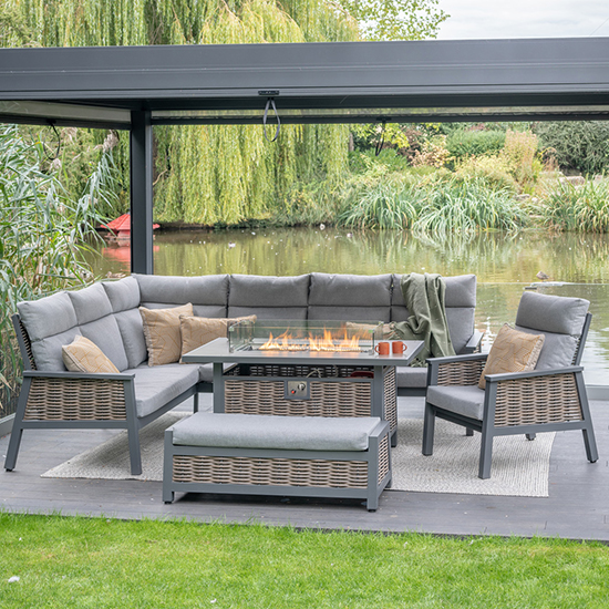 View Silas modular dining set with chair and gas firepit table