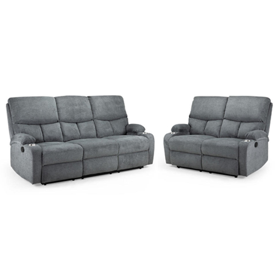 Product photograph of Silas Soft Fabric Recliner 3 2 Seater Sofa Set In Grey from Furniture in Fashion