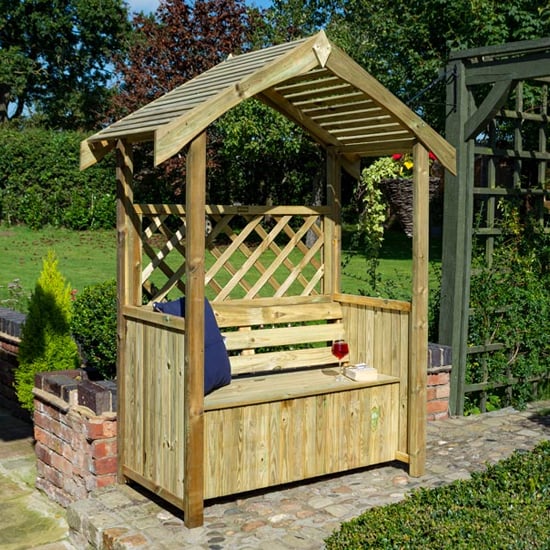 Photo of Silsoe wooden arbour in natural timber with open slatted roof