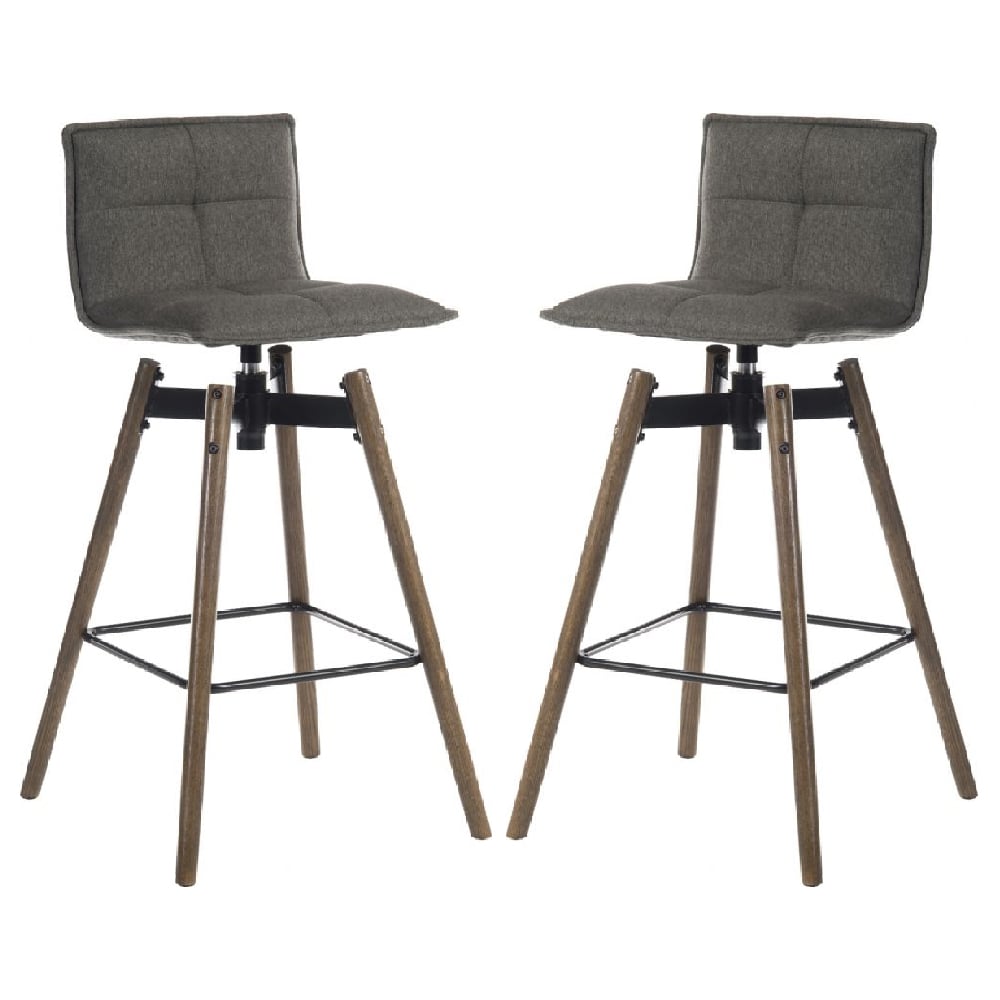 silvis grey fabric barstools with dark wooden legs in pair