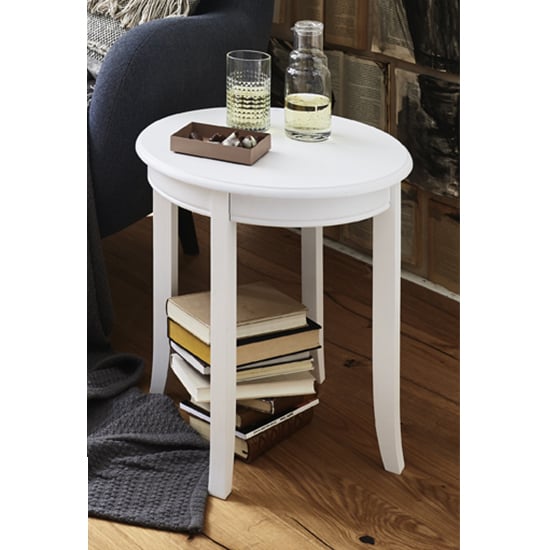 Product photograph of Simons Round Wooden Side Table In White from Furniture in Fashion