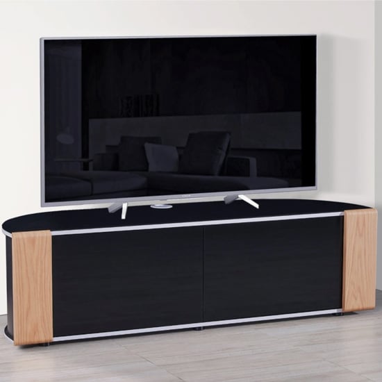 Product photograph of Sanja Large Corner High Gloss Tv Stand In Oak And Walnut from Furniture in Fashion
