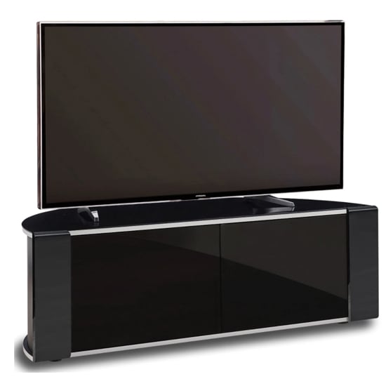 Product photograph of Sanja Medium Corner High Gloss Tv Stand With Doors In Black from Furniture in Fashion