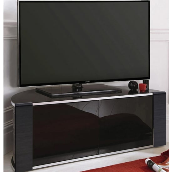 Photo of Sanja small corner high gloss tv stand with doors in black