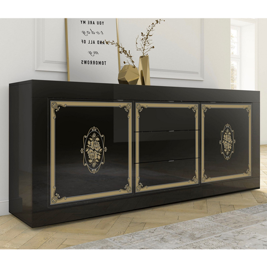 Product photograph of Sisseton High Gloss 2 Doors And 3 Drawers Sideboard In Black from Furniture in Fashion