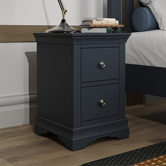 Skokie Small Wooden 2 Drawers Bedside Cabinet In Midnight Grey Furniture In Fashion