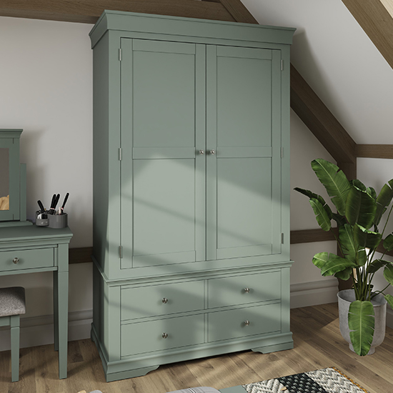 Product photograph of Skokie Wooden Wardrobe With 2 Doors 4 Drawers In Cactus Green from Furniture in Fashion