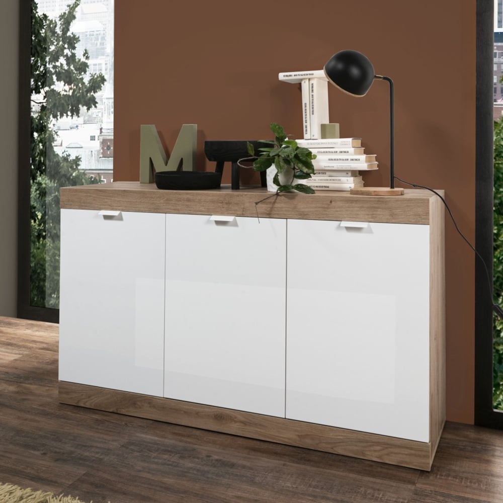 slave high gloss sideboard with 3 doors in white and cadiz