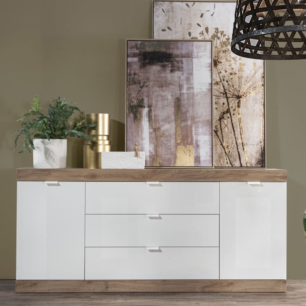 slave large gloss sideboard 2 doors 3 drawers in white and cadiz