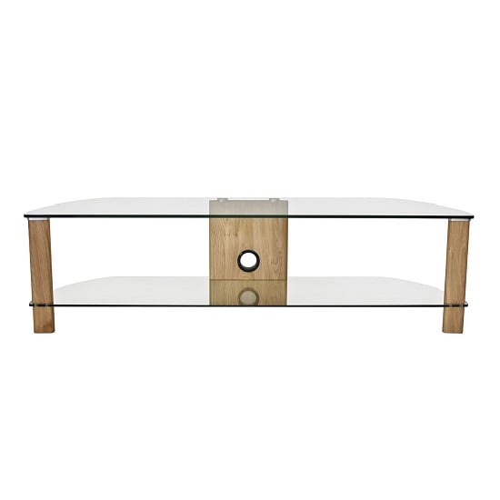 Read more about Clevedon large clear glass tv stand with light oak frame