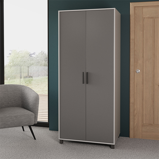 Product photograph of Smart Tech Wooden Wardrobe In White And Grey With Led Lights from Furniture in Fashion