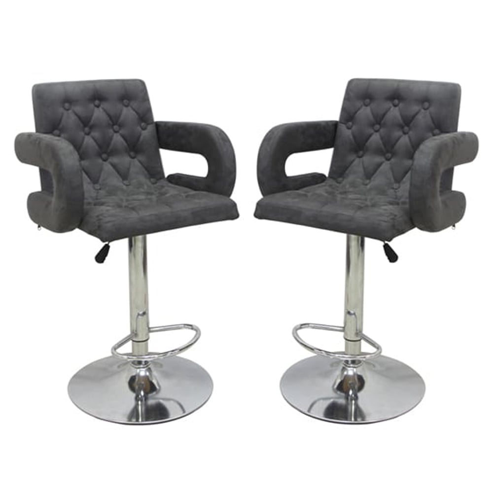 Read more about Smyrna adjustable grey plush velvet bar chairs in pair