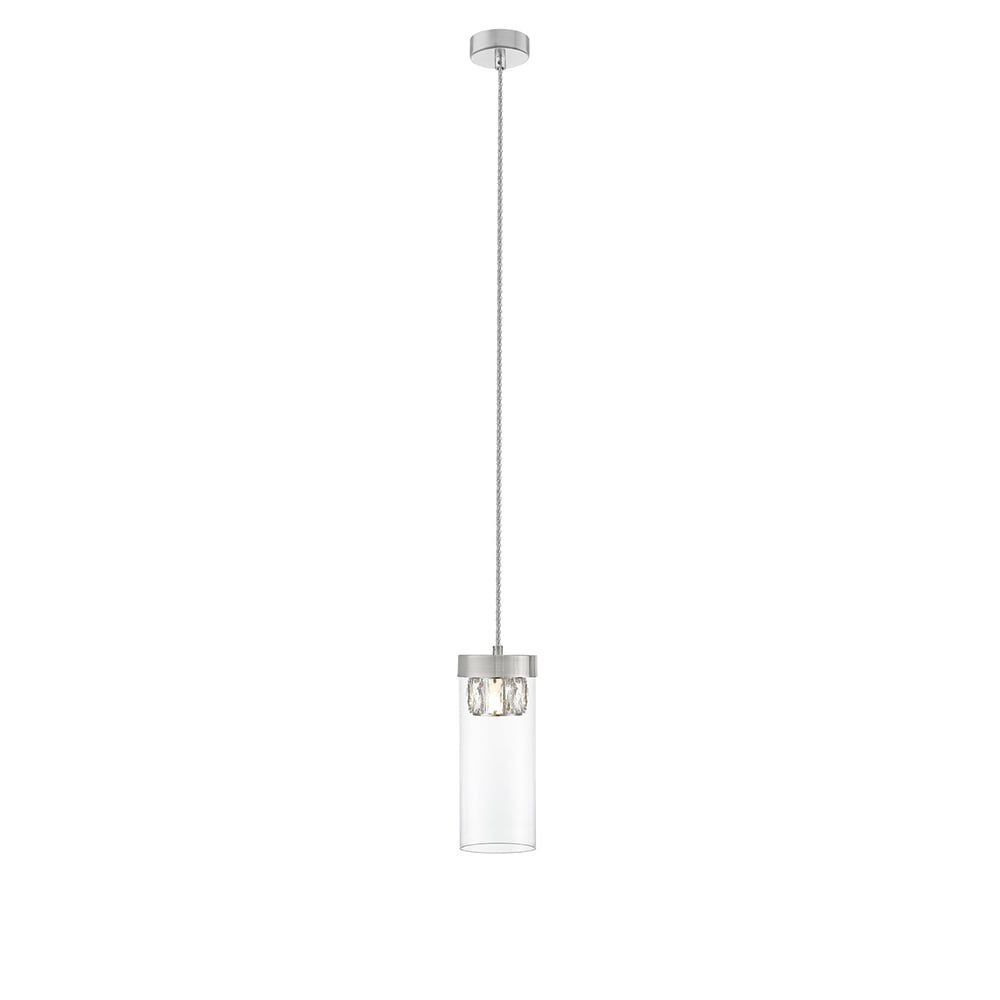 Product photograph of Socorro 1 Light Crystal Clear Pendant Light In Satin Nickel from Furniture in Fashion