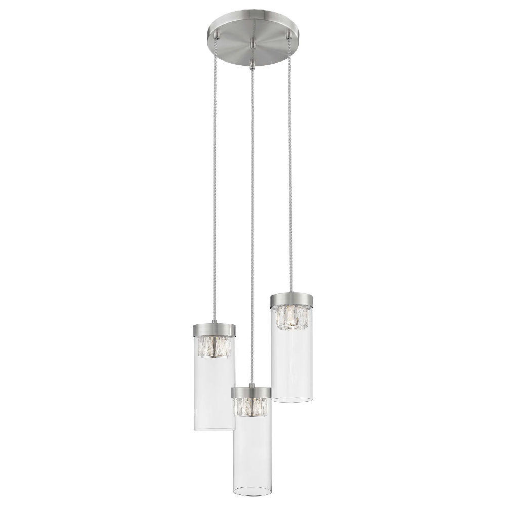 Product photograph of Socorro 3 Light Crystal Clear Pendant Light In Satin Nickel from Furniture in Fashion